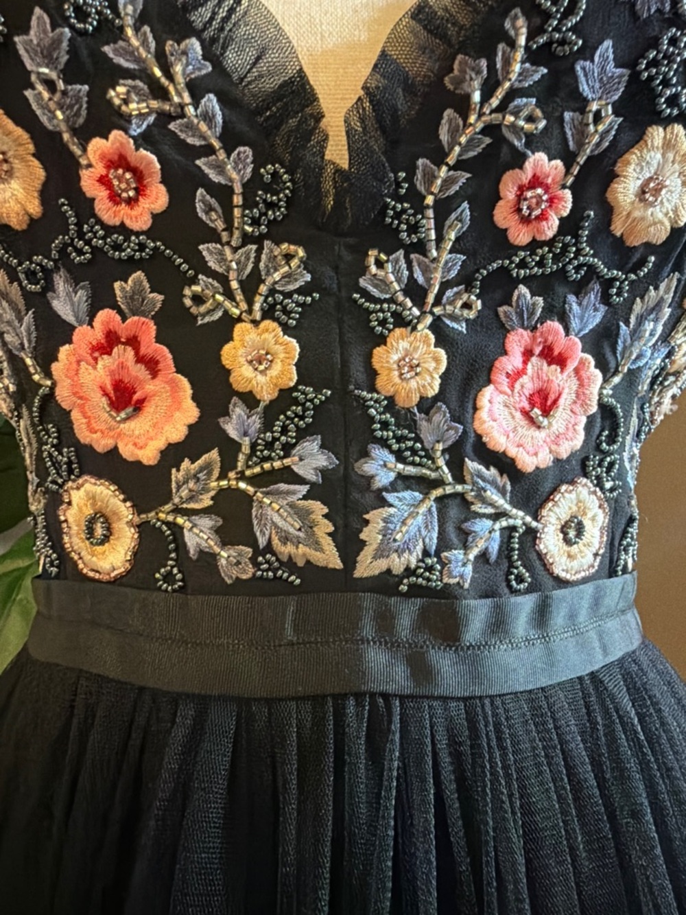 Needle & Thread Black Strapless Floral Embroidered Tulle Dress - Picture 4 of 10